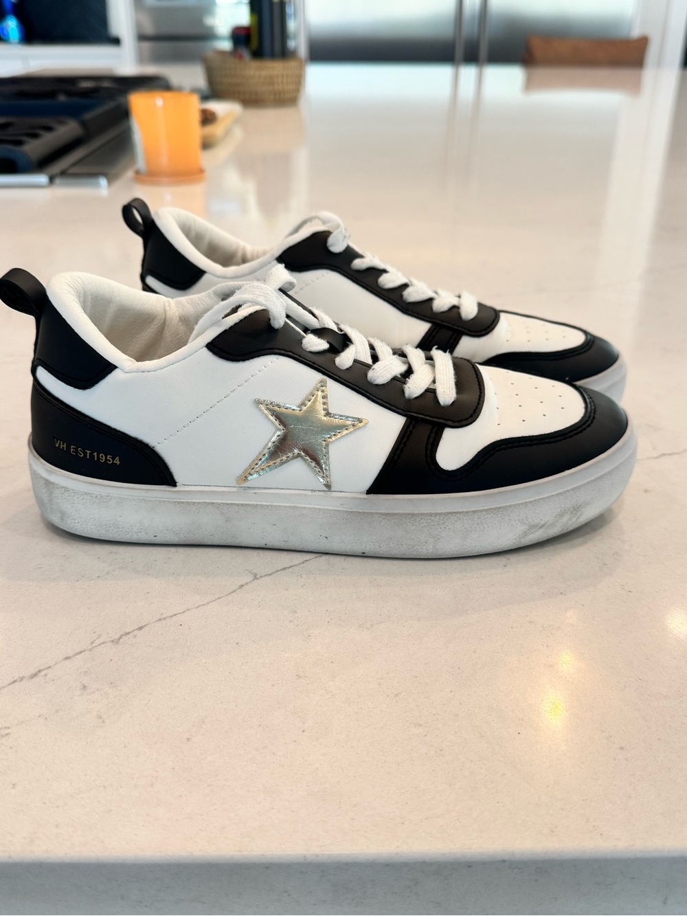 Women’s Vintage Havana Aura Black & White Sneakers with Metallic Star Accent